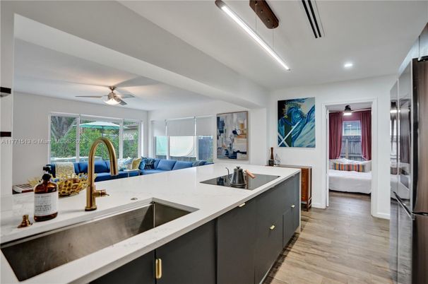 Interior, Kitchen, Recessed Lighting, Wood Texture Flooring