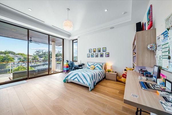 Bedroom, Home Office, Interior, Pendant Lights, Recessed Lighting, Wood Texture Flooring
