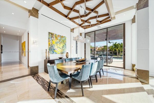 Chandelier, Dining room, Interior, Recessed Lighting, Wooden Beams