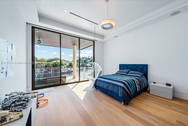 Bedroom, Interior, Pendant Lights, Recessed Lighting, Wood Texture Flooring