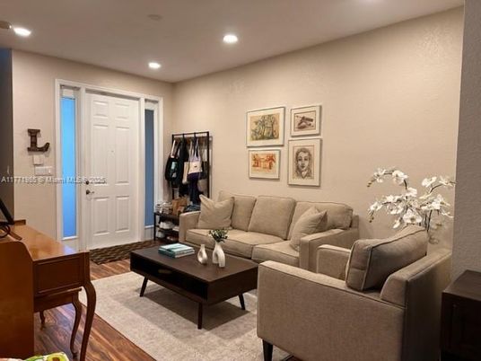 Interior, Living room, Recessed Lighting, Wood Texture Flooring