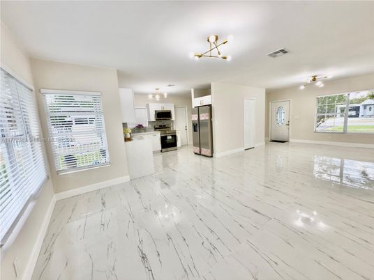 Empty room, Interior, Kitchen, Marble, Stainless Steel Appliances