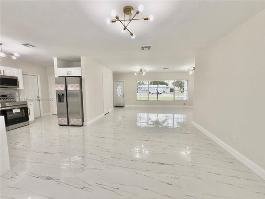 Interior, Kitchen, Marble, Pendant Lights, Stainless Steel Appliances