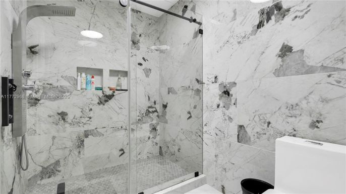 Bathroom, Glass Shower, Interior, Marble Walls