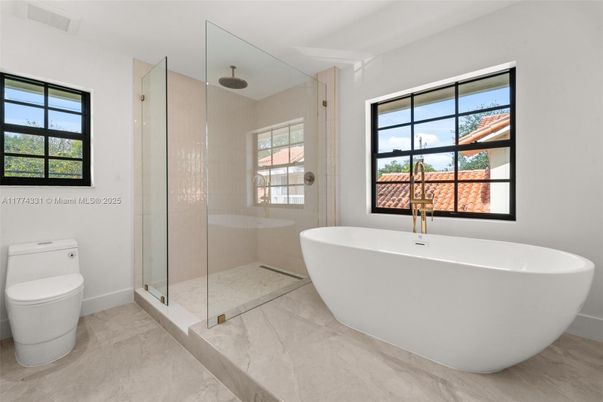 Bathroom, Free Standing Baths, Glass Shower, Interior, Marble