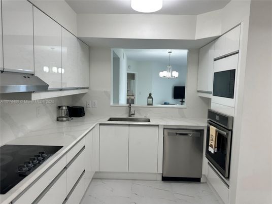 Interior, Kitchen, Marble, Pendant Lights, Stainless Steel Appliances