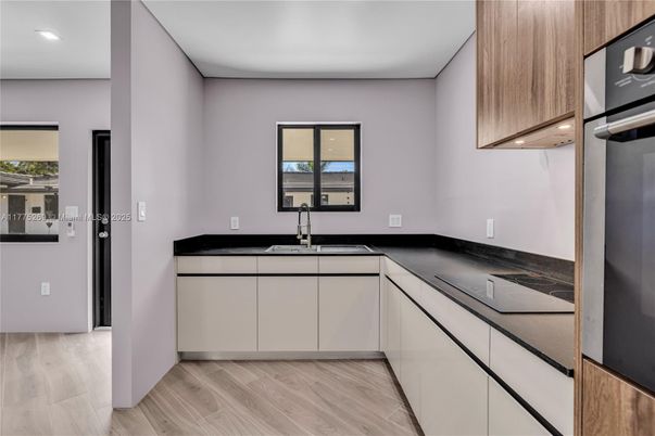 Interior, Kitchen, Recessed Lighting, Wood Texture Flooring