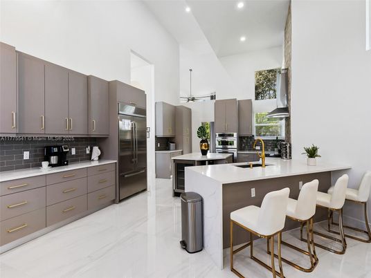 Interior, Kitchen, Marble, Recessed Lighting, Stainless Steel Appliances