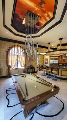 Billiard Table, Game Room, Interior, Pendant Lights, Recessed Lighting