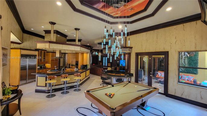 Billiard Table, Game Room, Interior, Kitchen, Pendant Lights, Recessed Lighting, Stainless Steel Appliances
