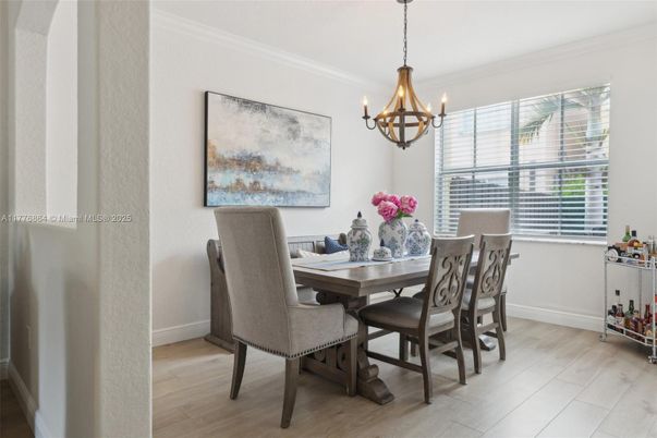 Chandelier, Dining room, Interior, Wood Texture Flooring