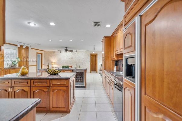 Interior, Kitchen, Recessed Lighting, Stone Walls
