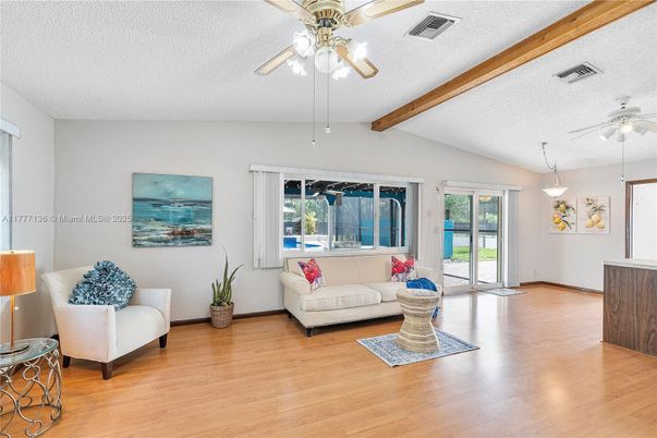 Interior, Living room, Pendant Lights, Wooden Beams, Wood Texture Flooring