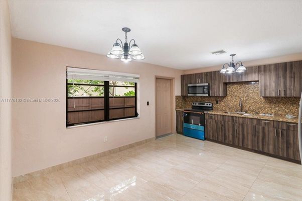 Chandelier, Interior, Kitchen, Stainless Steel Appliances