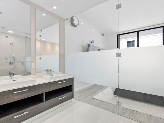 Bathroom, Dual Sink Vanities, Glass Shower, Interior, Recessed Lighting