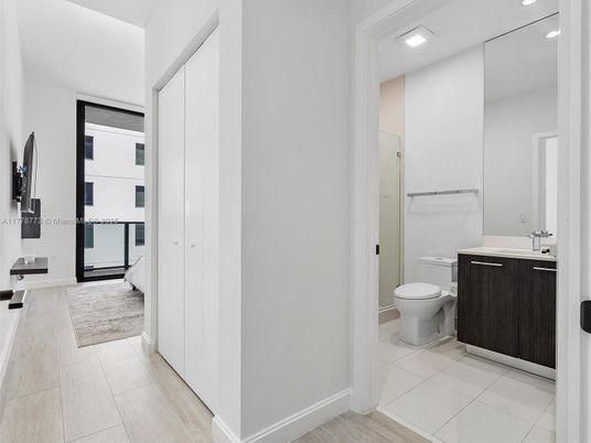 Bathroom, Interior, Recessed Lighting, Wood Texture Flooring