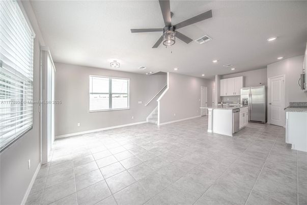 Empty room, Interior, Kitchen, Recessed Lighting, Stainless Steel Appliances