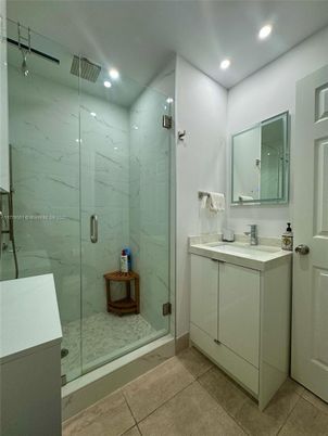 Bathroom, Glass Shower, Interior, Marble Walls, Recessed Lighting