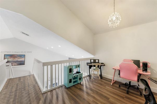 Chandelier, Home Office, Interior, Recessed Lighting, Wood Texture Flooring