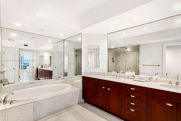 Bathroom, Dual Sink Vanities, Glass Shower, Interior, Recessed Lighting