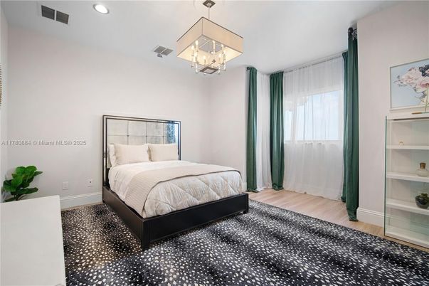 Bedroom, Interior, Pendant Lights, Recessed Lighting, Wood Texture Flooring