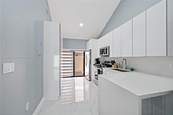 Interior, Kitchen, Marble, Recessed Lighting, Stainless Steel Appliances