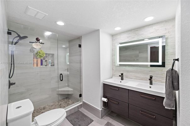 Bathroom, Dual Sink Vanities, Glass Shower, Interior, Recessed Lighting