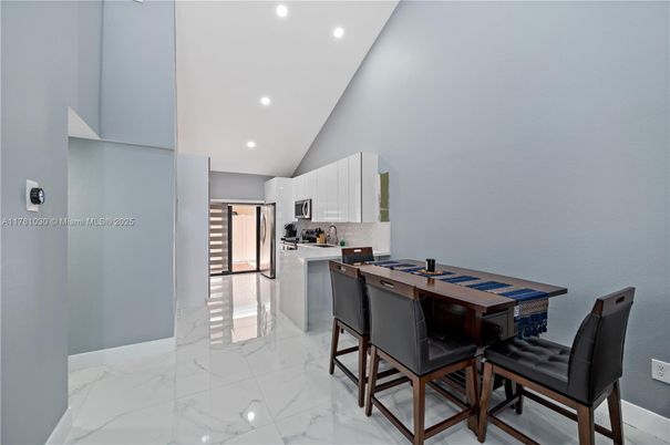 Dining room, Interior, Kitchen, Marble, Recessed Lighting, Stainless Steel Appliances