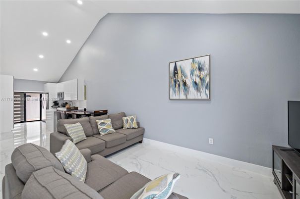 Interior, Kitchen, Living room, Marble, Recessed Lighting, Stainless Steel Appliances