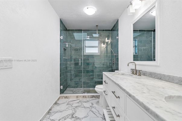 Bathroom, Dual Sink Vanities, Glass Shower, Interior, Marble
