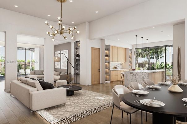 Dining room, Interior, Kitchen, Living room, Pendant Lights, Recessed Lighting, Wood Texture Flooring