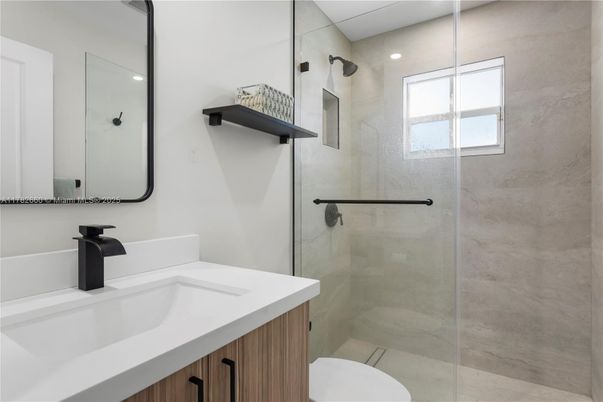 Bathroom, Glass Shower, Interior, Recessed Lighting