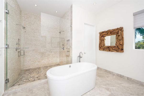 Bathroom, Free Standing Baths, Glass Shower, Interior, Recessed Lighting