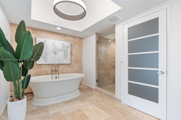 Bathroom, Free Standing Baths, Glass Shower, Interior, Recessed Lighting
