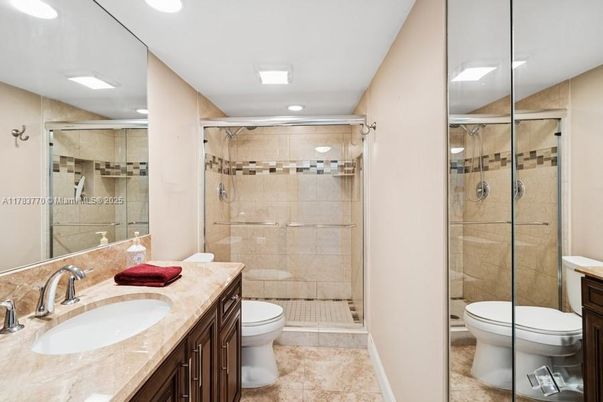 Bathroom, Dual Sink Vanities, Glass Shower, Interior, Recessed Lighting