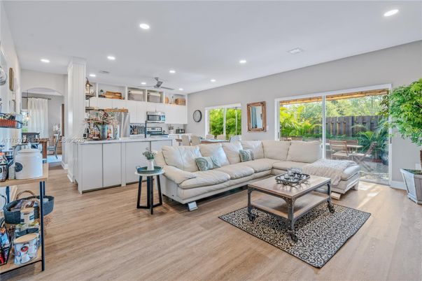 Dining room, Interior, Kitchen, Living room, Recessed Lighting, Wood Texture Flooring