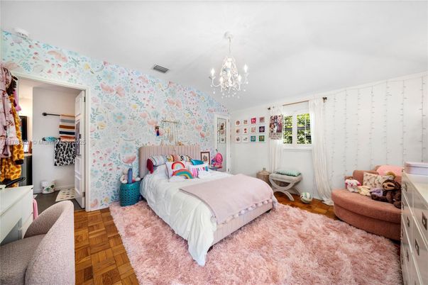 Bedroom, Chandelier, Interior, Wood Texture Flooring