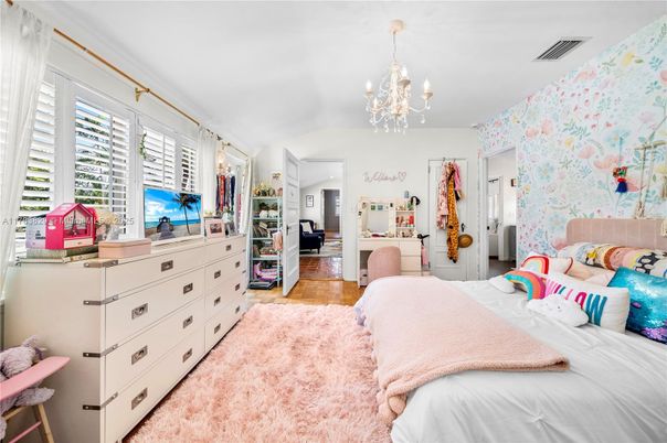 Bedroom, Chandelier, Interior, Wood Texture Flooring