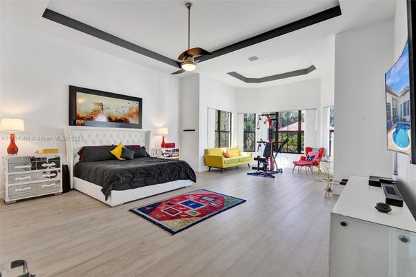 Bedroom, Interior, Pendant Lights, Wood Texture Flooring