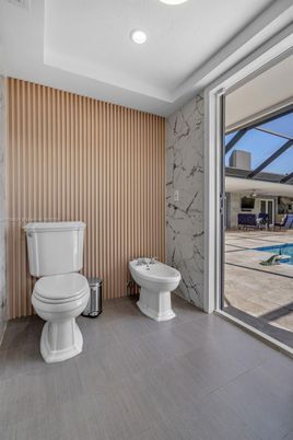 Bathroom, Interior, Marble Walls, Recessed Lighting
