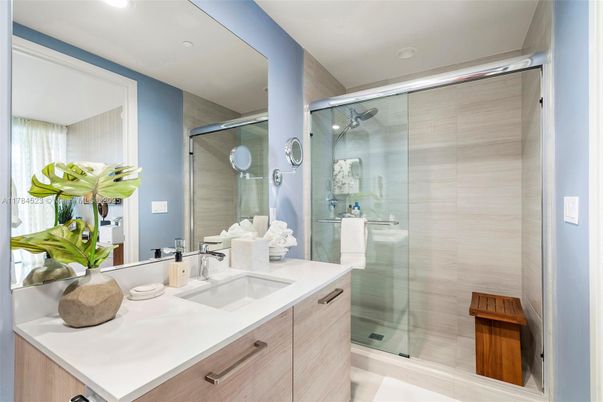 Bathroom, Glass Shower, Interior, Recessed Lighting