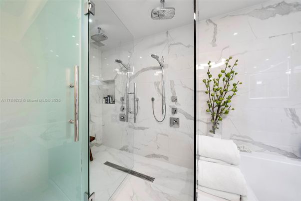 Bathroom, Glass Shower, Interior, Marble, Marble Walls
