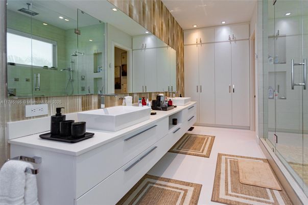 Bathroom, Dual Sink Vanities, Glass Shower, Interior, Recessed Lighting