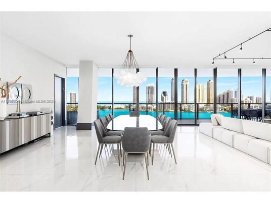 Dining room, Interior, Living room, Marble, Pendant Lights, Water