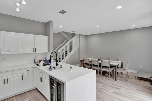 Dining room, Interior, Kitchen, Recessed Lighting, Wood Texture Flooring
