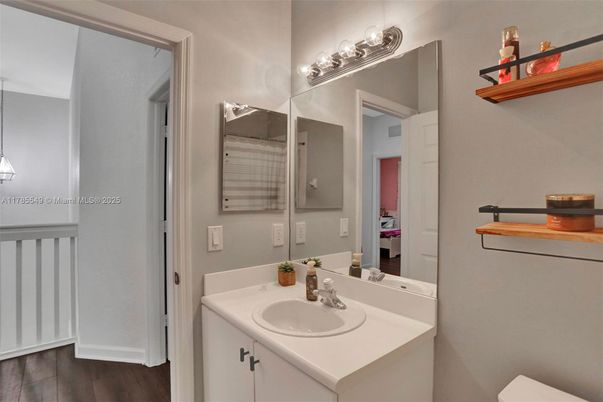 Bathroom, Dual Sink Vanities, Interior, Wood Texture Flooring