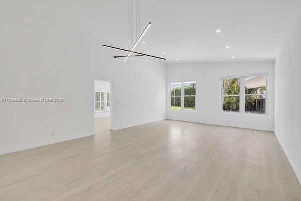 Empty room, Interior, Pendant Lights, Recessed Lighting, Wood Texture Flooring