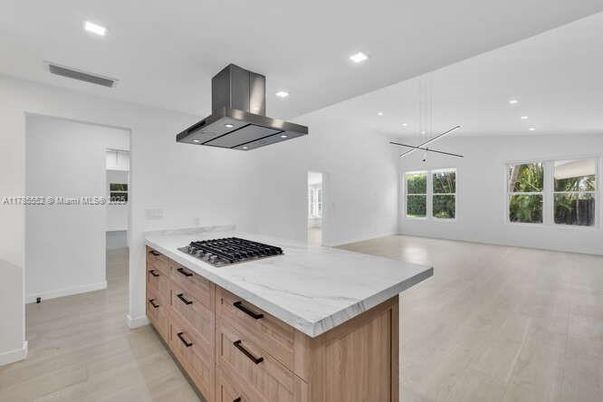 Interior, Kitchen, Pendant Lights, Recessed Lighting, Wood Texture Flooring