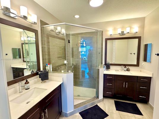 Bathroom, Dual Sink Vanities, Glass Shower, Interior, Recessed Lighting