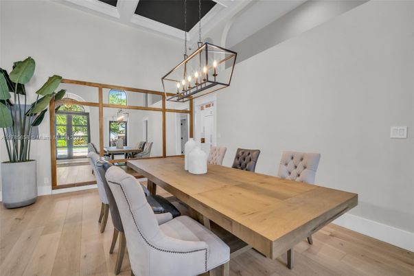 Chandelier, Dining room, Interior, Pendant Lights, Wood Texture Flooring